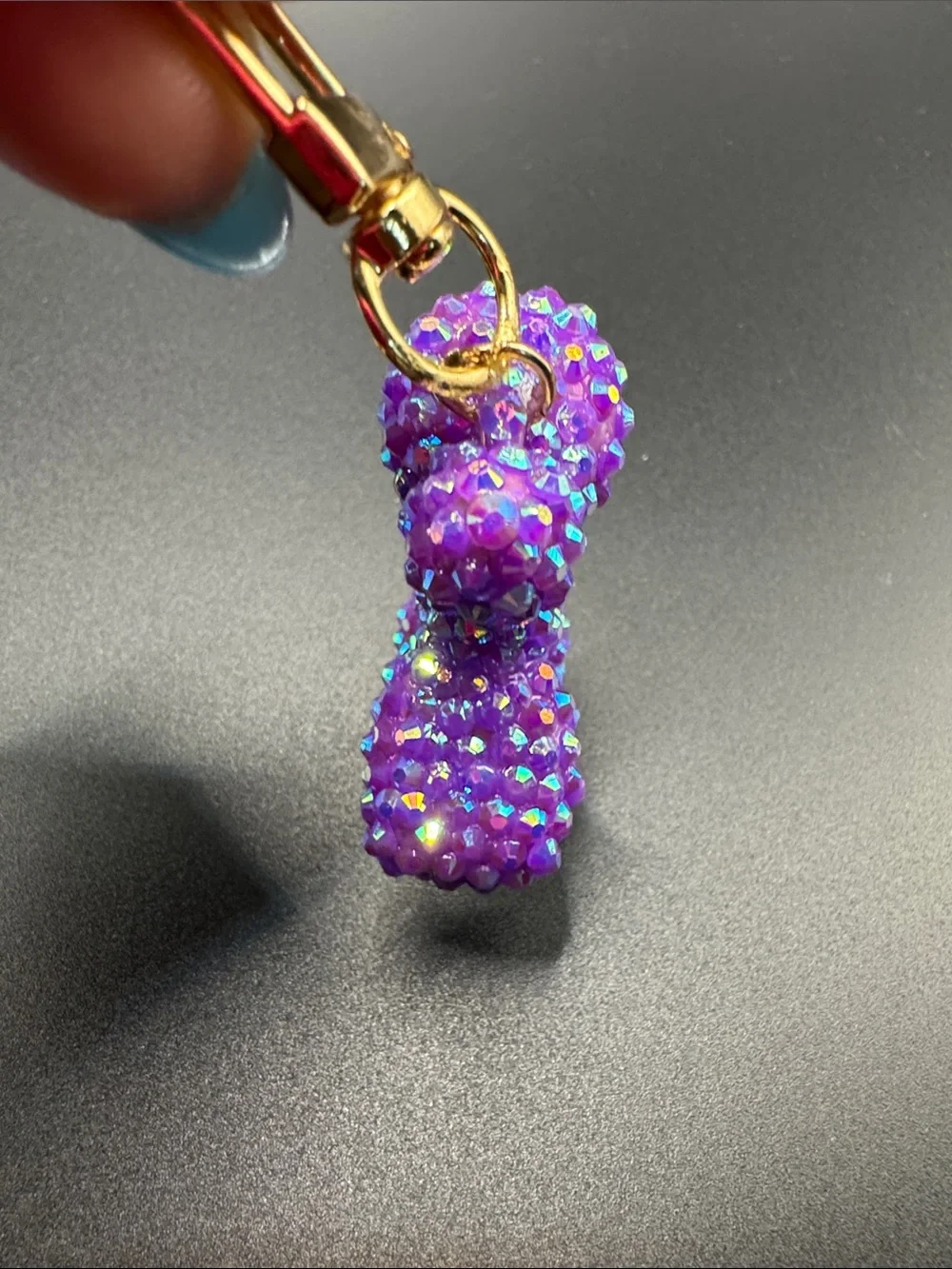 Handmade Bedazzled Purple Crystal Resin Balloon Dog Keychain Bag Charm